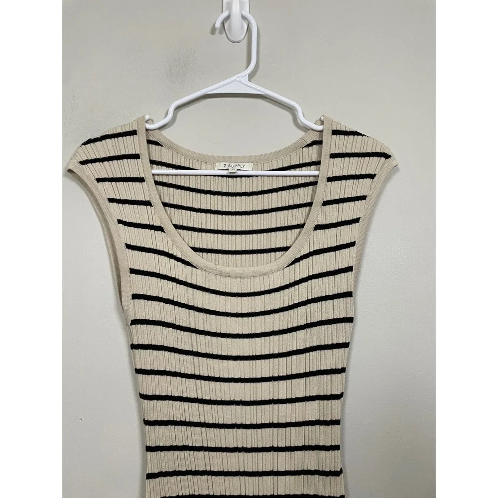 Z Supply Gisele Striped Midi Dress in Sandshell Size Medium Coastal Minimalist